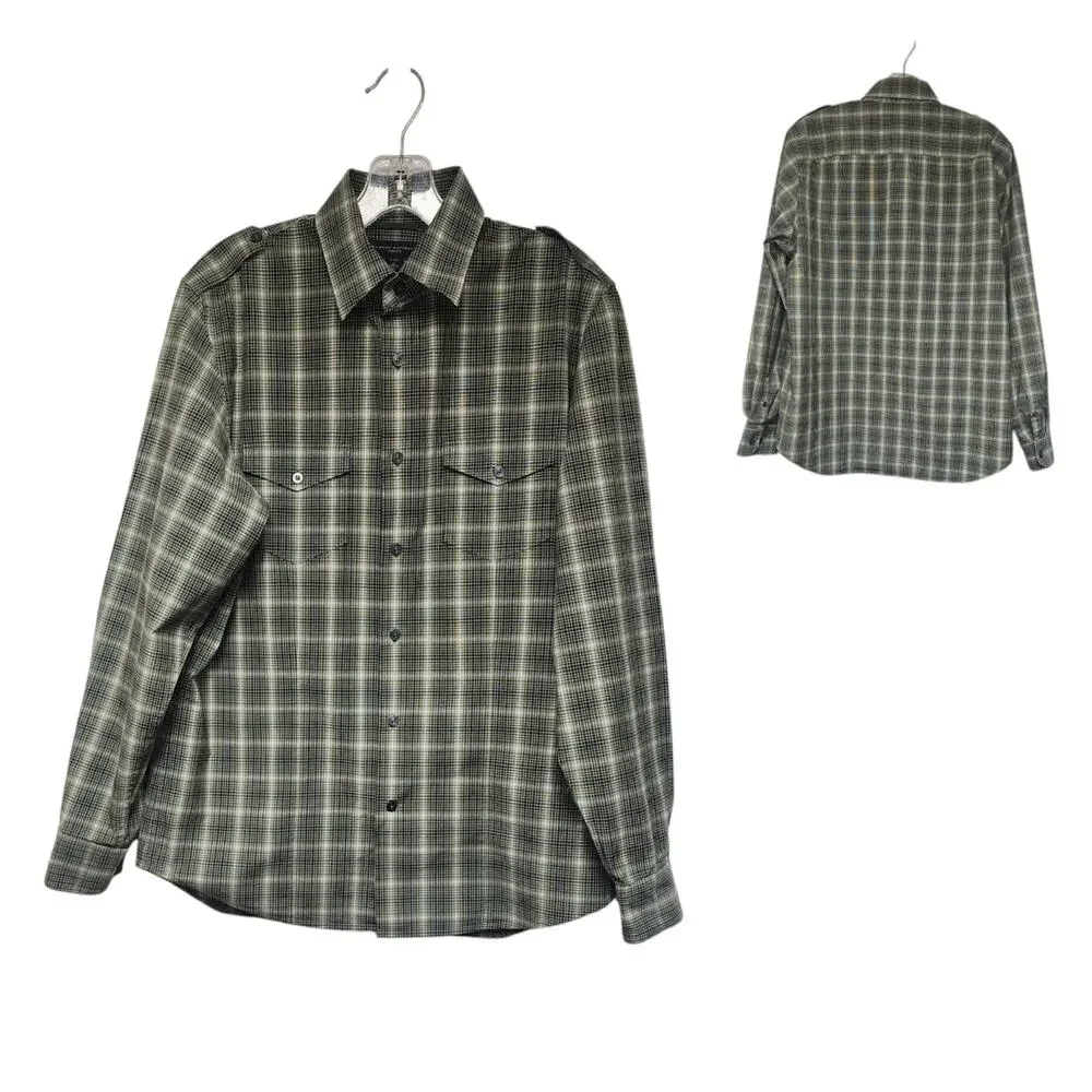 Banana Republic Button Down Slim Fit Mens Multi Green Plaid Shirt Sz M 15-15.5